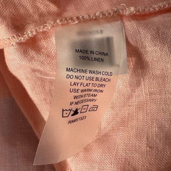 Vince Camuto Small 100% Linen Top Button-Up Dolman Sleeves V-Neck Tie Front Pink - Picture 7 of 7